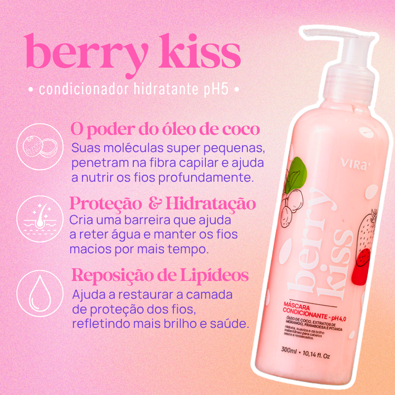 KIT BERRY KISS: shampoo + máscara condicionante hidratação 300ml