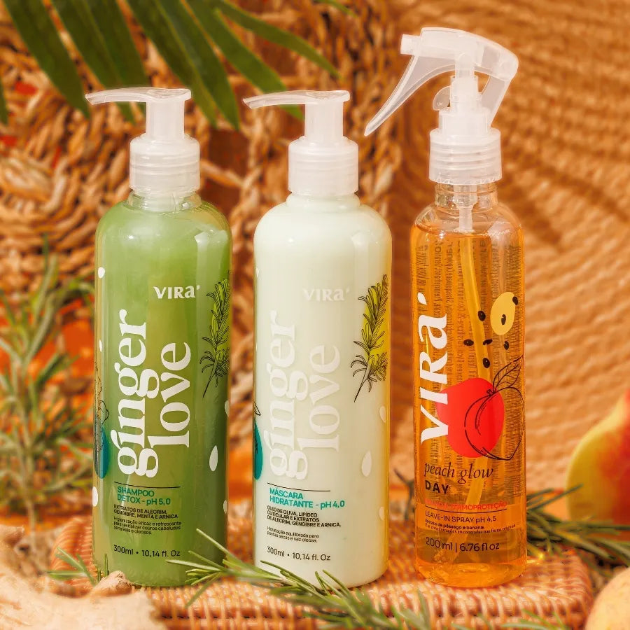 TRIO GLOW DETOX: shampoo + máscara detox 300ml + leave-in termoprotetor 200ml