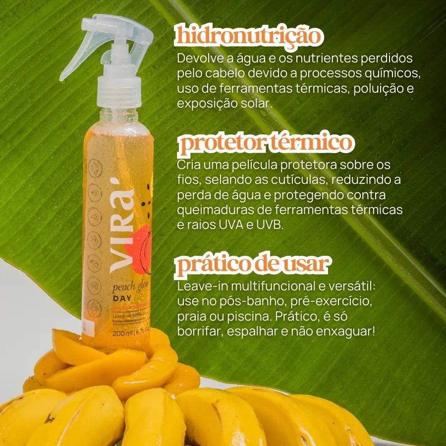 TRIO GLOW DETOX: shampoo + máscara detox 300ml + leave-in termoprotetor 200ml