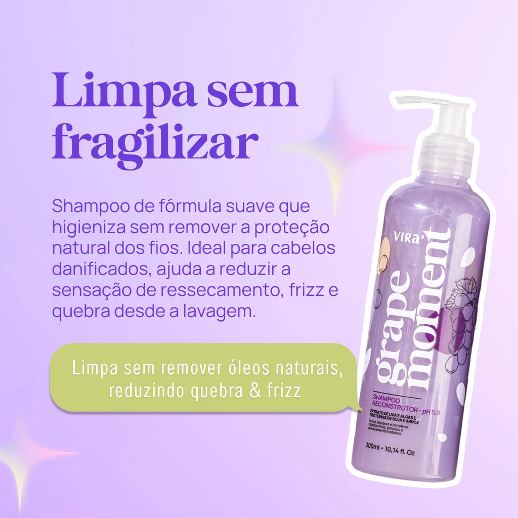 TRIO GRAPE MOMENT: shampoo + máscara condicionante reconstrução 300ml (shampoo extra)