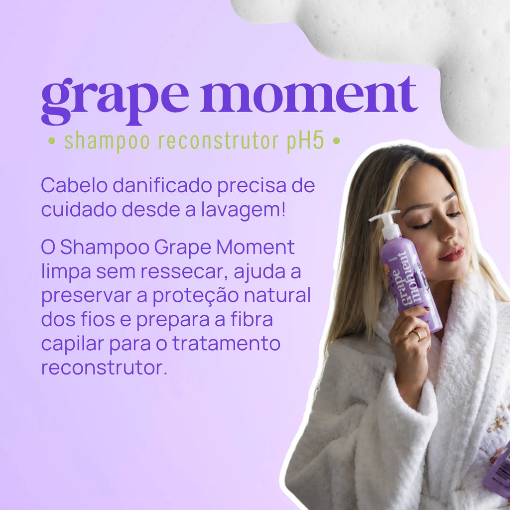 KIT GRAPE MOMENT: shampoo + máscara condicionante reconstrução 300ml
