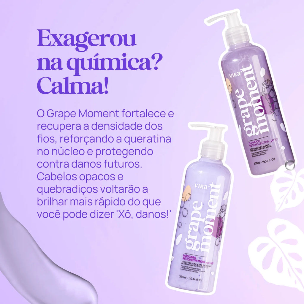 TRIO GRAPE MOMENT: shampoo + máscara condicionante reconstrução 300ml (shampoo extra)