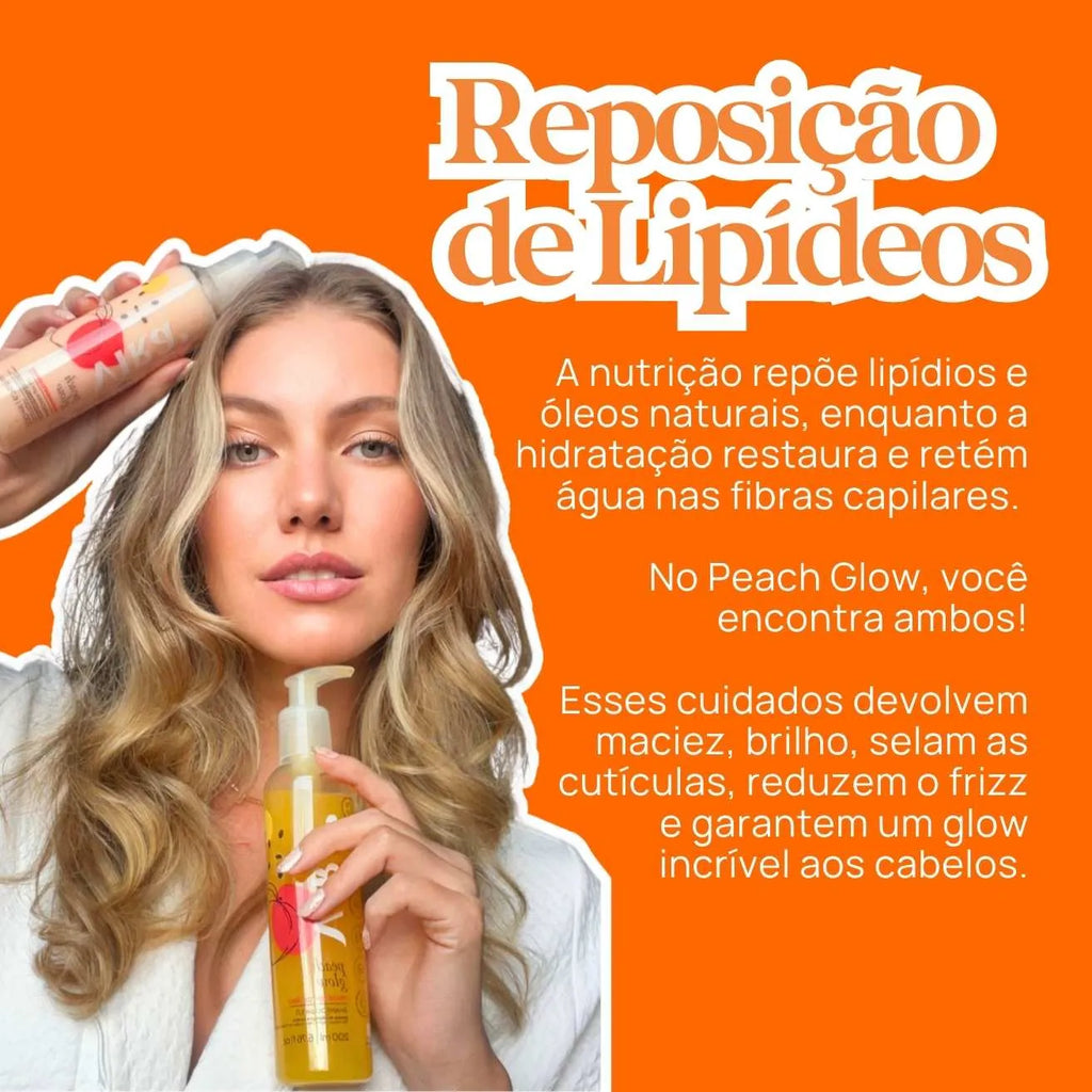KIT PEACH GLOW: shampoo + máscara condicionante hidronutrição 200ml