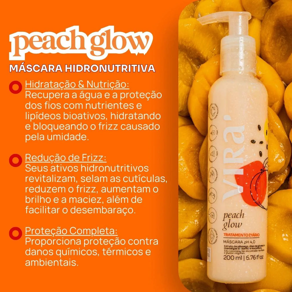 TRIO GLOW SEM FRIZZ: shampoo + máscara hidronutrição 200ml + leave-in termoprotetor 200ml