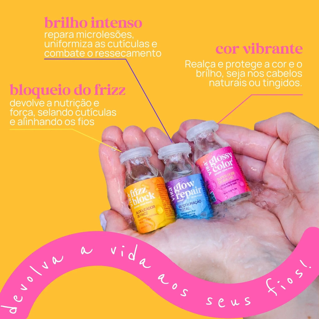 KIT S.O.S. BRILHO & REPARAÇÃO: sérum finalizador + trio de ampolas