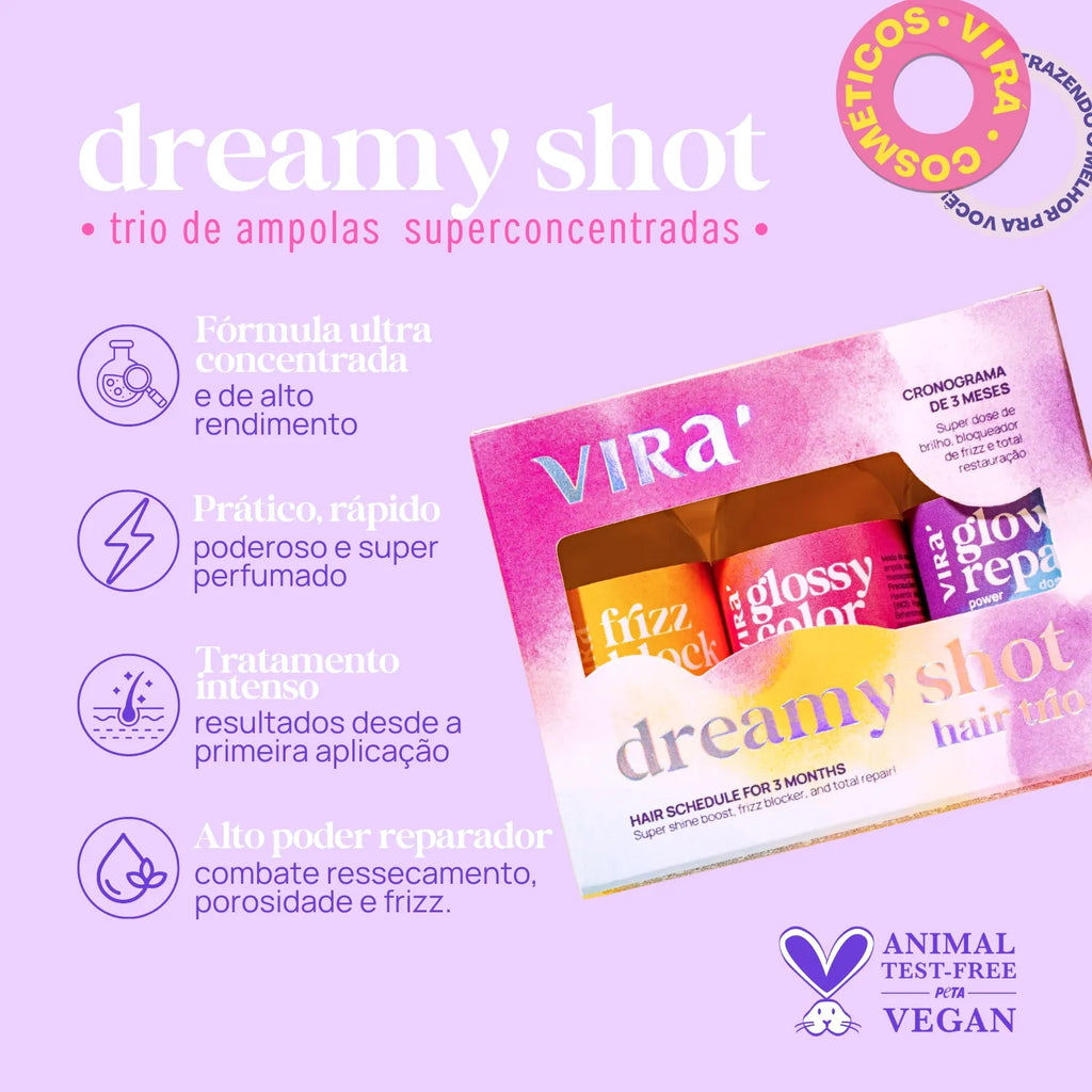 TRIO S.O.S. BRILHO ALINHADO: sérum finalizador + cera antifrizz + trio de ampolas