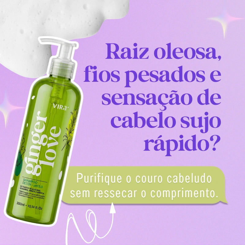 TRIO GINGER LOVE: shampoo + máscara condicionante detox hidratante 300ml (shampoo extra)