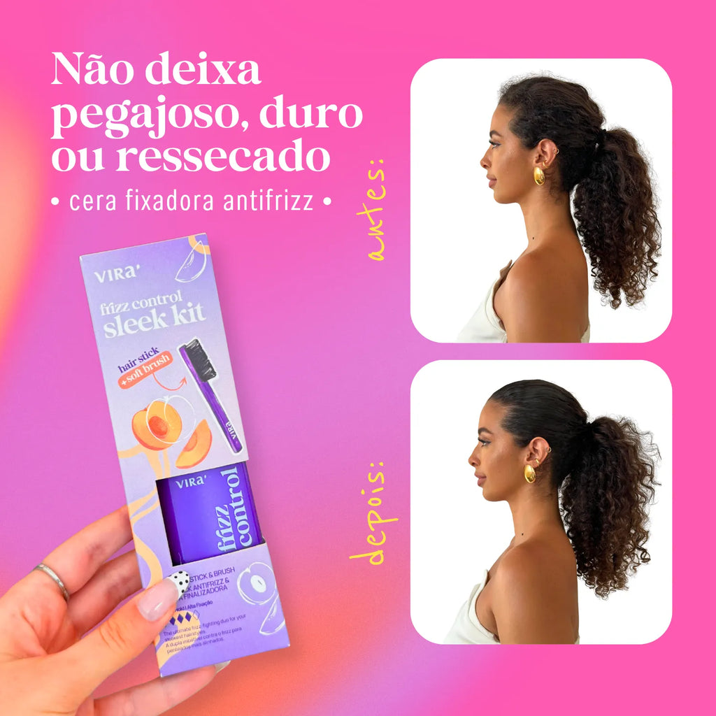 TRIO PRÉ-TREINO: sérum finalizador + cera antifrizz + leave-in termoprotetor (+ ganhe escova finalizadora)