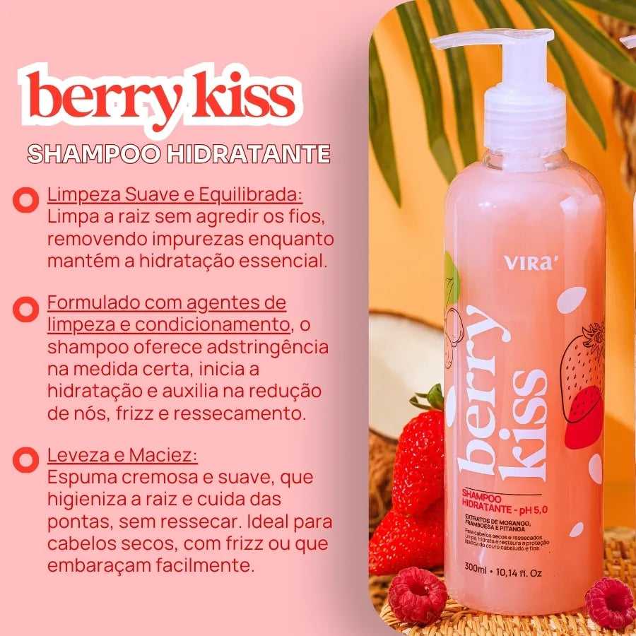 KIT BERRY KISS: shampoo + máscara condicionante hidratação 300ml