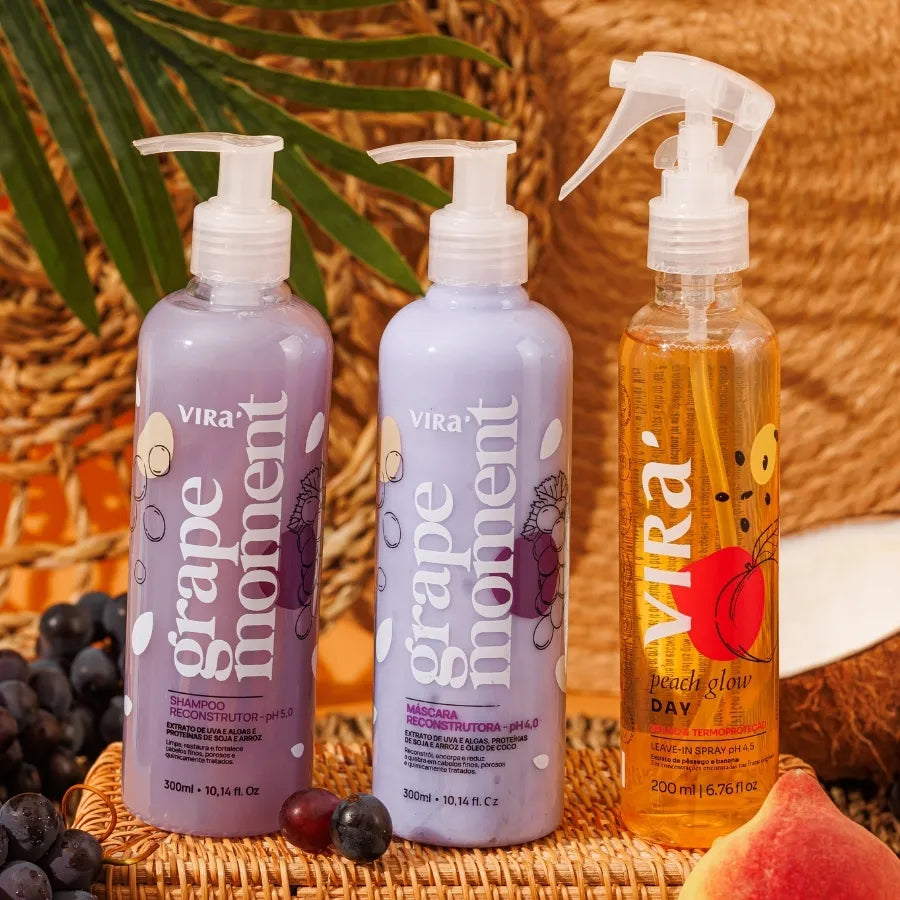 TRIO GLOW RECONSTRUTOR: shampoo + máscara reconstrução 300ml + leave-in termoprotetor 200ml