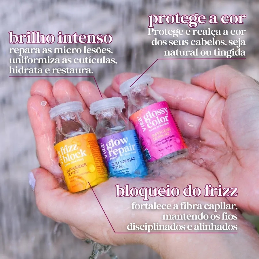 CRONOGRAMA DENSIDADE: hidratação + reconstrução + leave-in termoprotetor + trio de ampolas