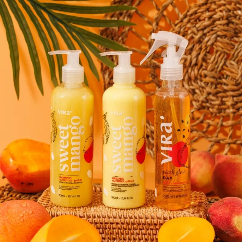 TRIO GLOW NUTRITIVO: shampoo + máscara nutrição 300ml + leave-in termoprotetor 200ml