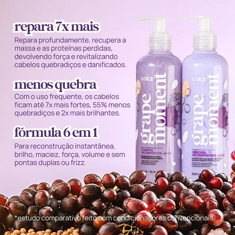 KIT GRAPE MOMENT: shampoo + máscara condicionante reconstrução 300ml