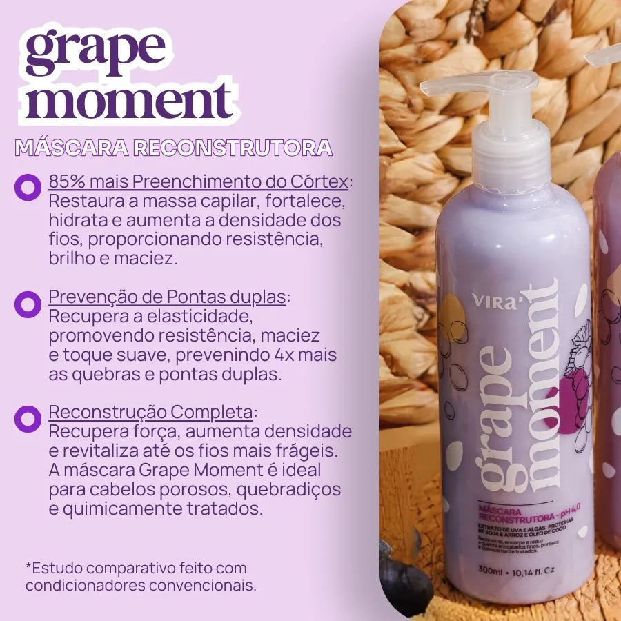 KIT GRAPE MOMENT: shampoo + máscara condicionante reconstrução 300ml