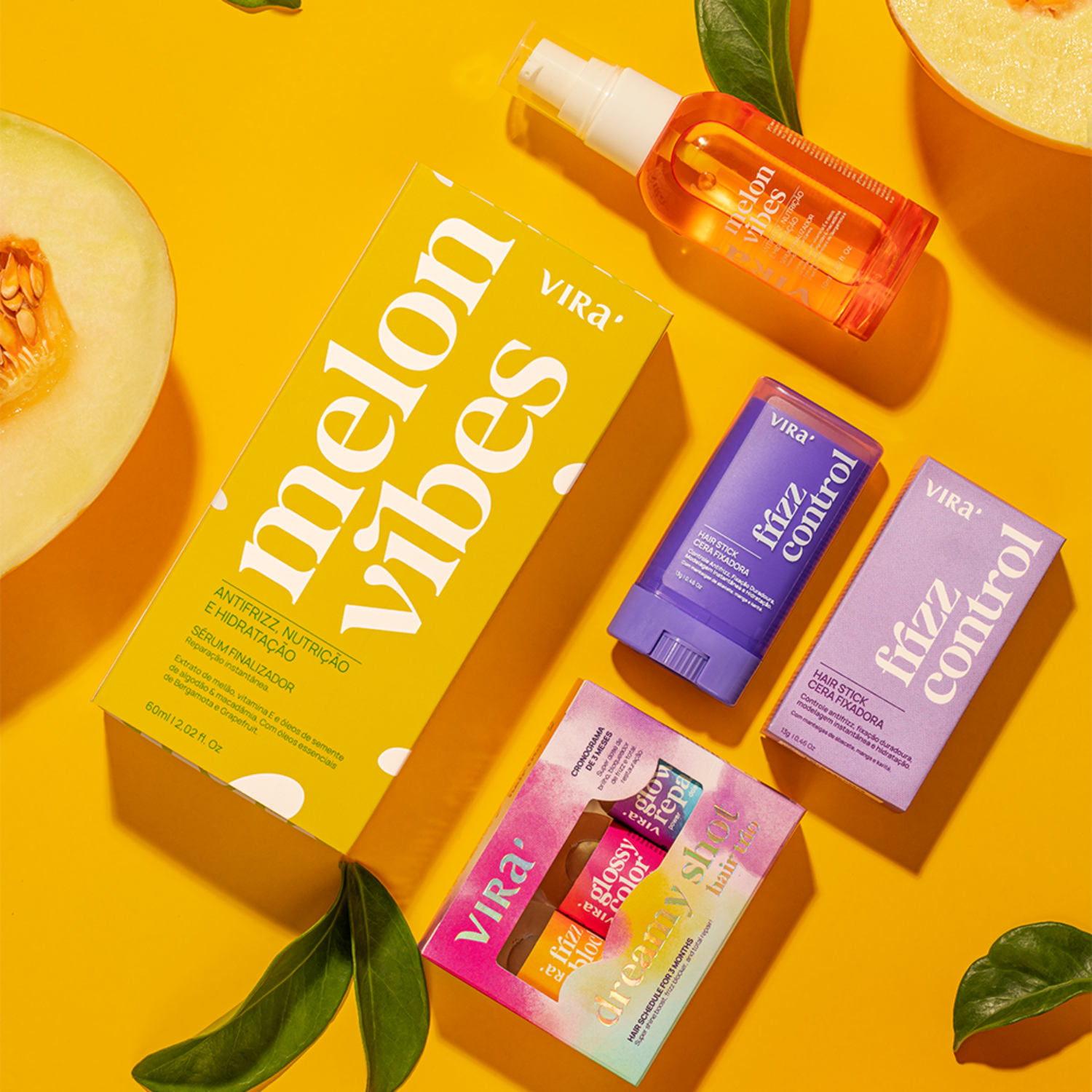 TRIO S.O.S. BRILHO ALINHADO: sérum finalizador + cera antifrizz + trio de ampolas