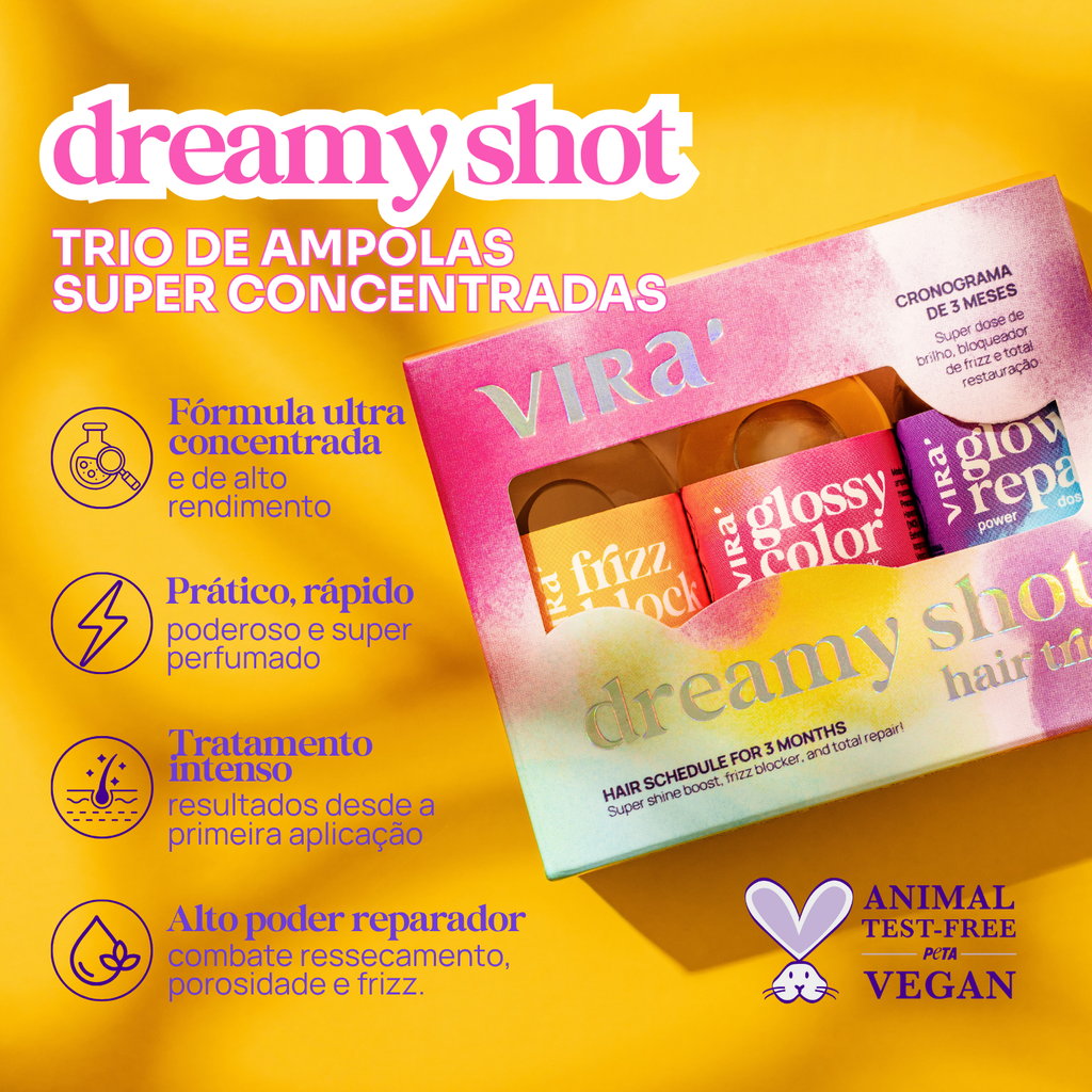 TRIO S.O.S. BRILHO ALINHADO: sérum finalizador + cera antifrizz + trio de ampolas