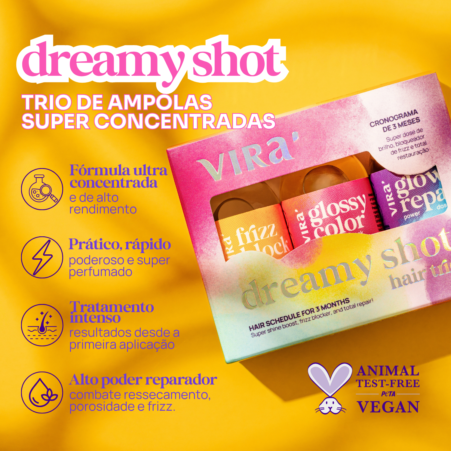 TRIO S.O.S. BRILHO ALINHADO: sérum finalizador + cera antifrizz + trio de ampolas