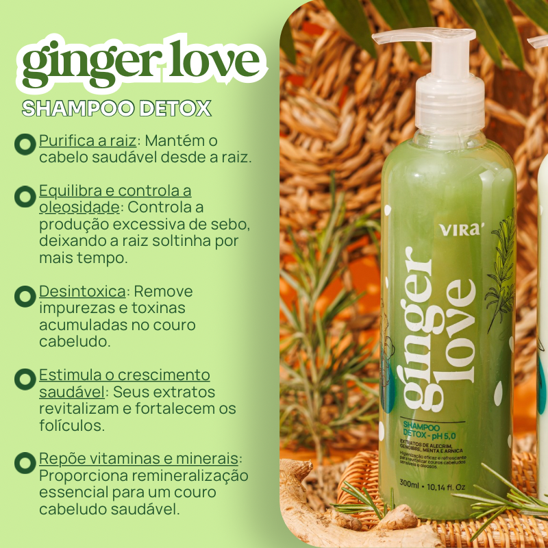 TRIO GINGER LOVE: shampoo + máscara condicionante detox hidratante 300ml (+ 50%off no 2º shampoo)