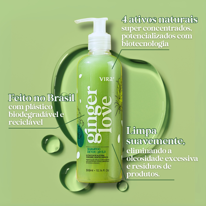 TRIO GINGER LOVE: shampoo + máscara condicionante detox hidratante 300ml (+ 50%off no 2º shampoo)