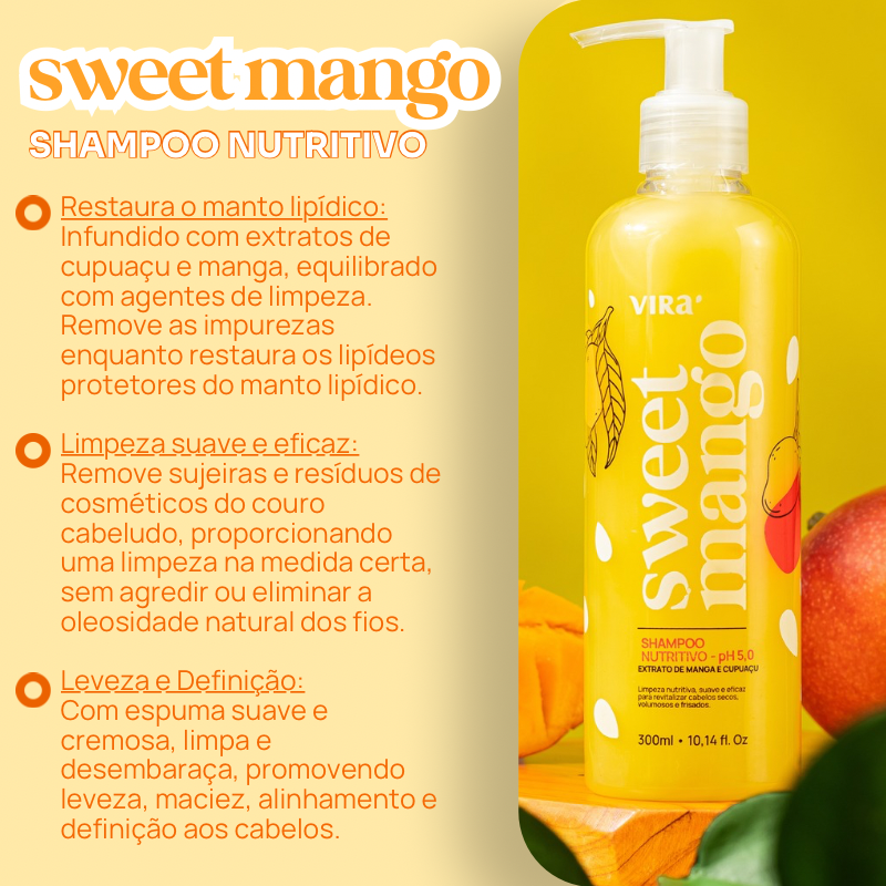 TRIO SWEET MANGO: shampoo + máscara condicionante nutrição 300ml (+ 50%off no 2º shampoo)