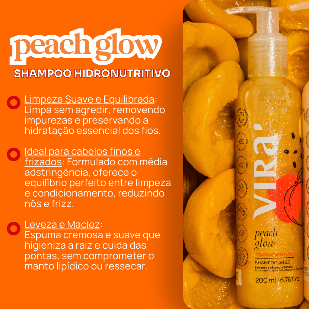 KIT PEACH GLOW: shampoo + máscara condicionante hidronutrição 200ml