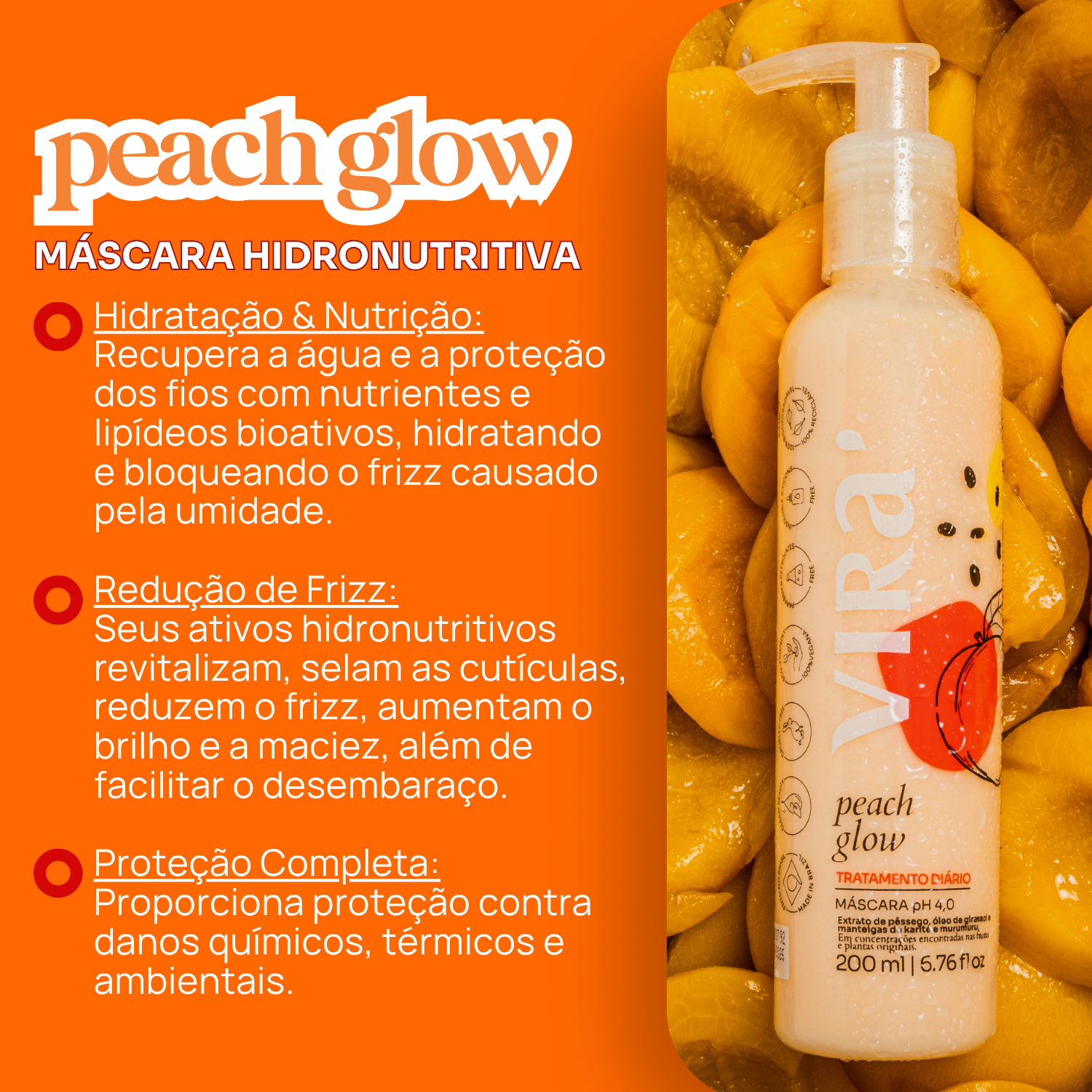 KIT PEACH GLOW: shampoo + máscara condicionante hidronutrição 200ml