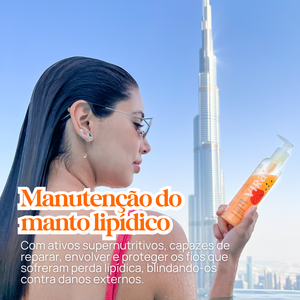 TRIO GLOW SEM FRIZZ: shampoo + máscara hidronutrição 300ml + leave-in termoprotetor 200ml