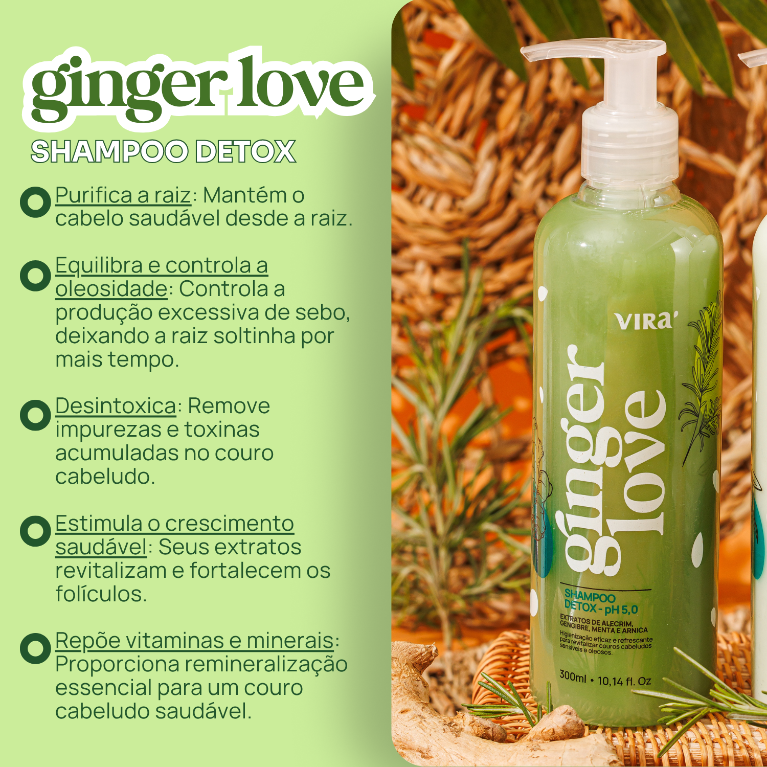 KIT GINGER LOVE: shampoo + máscara condicionante detox hidratante 300ml