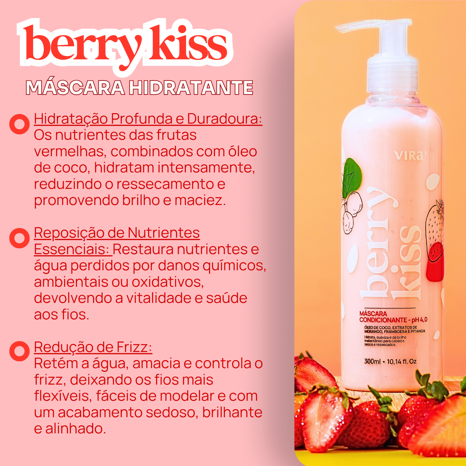 KIT BERRY KISS: shampoo + máscara condicionante hidratação 300ml