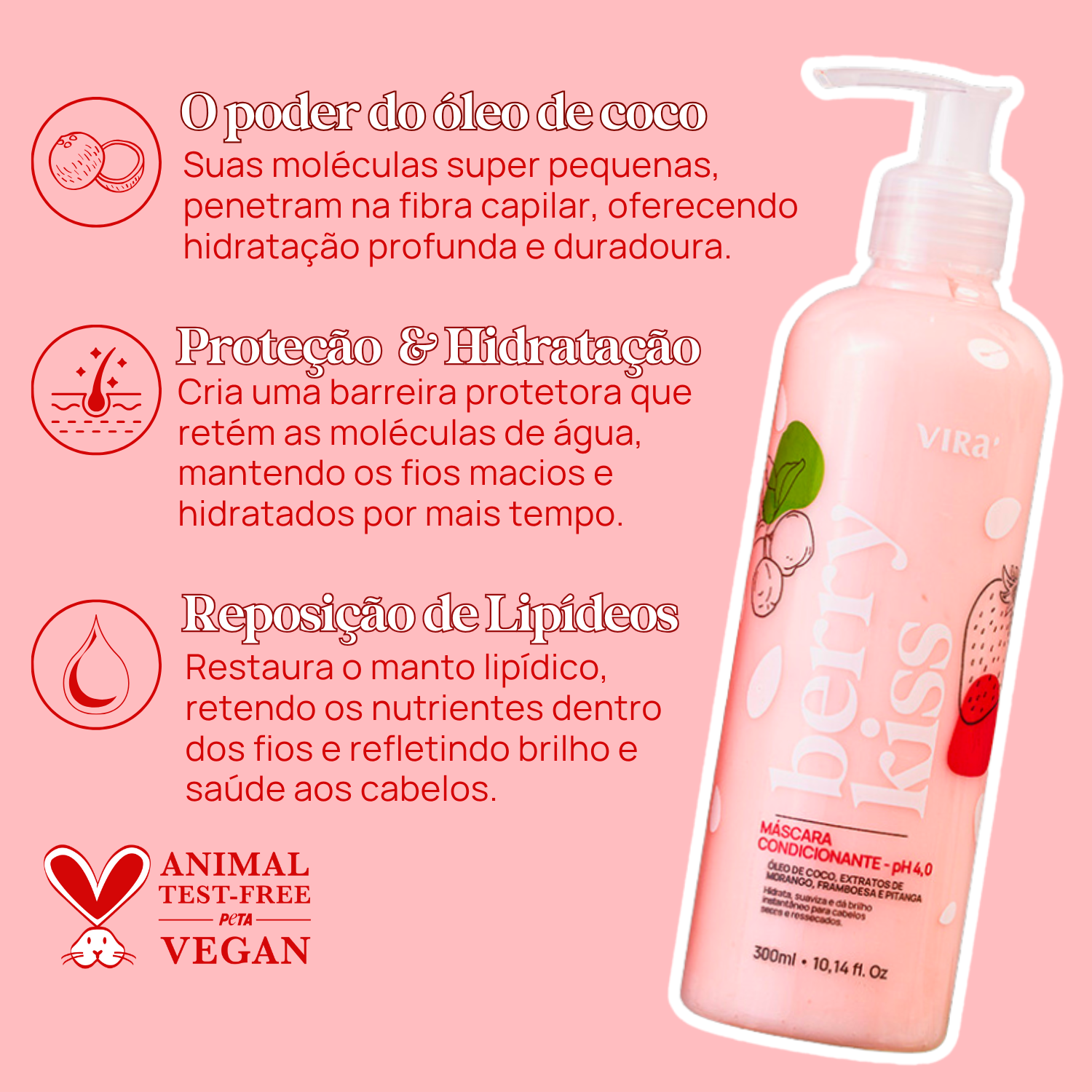 KIT BERRY KISS: shampoo + máscara condicionante hidratação 300ml