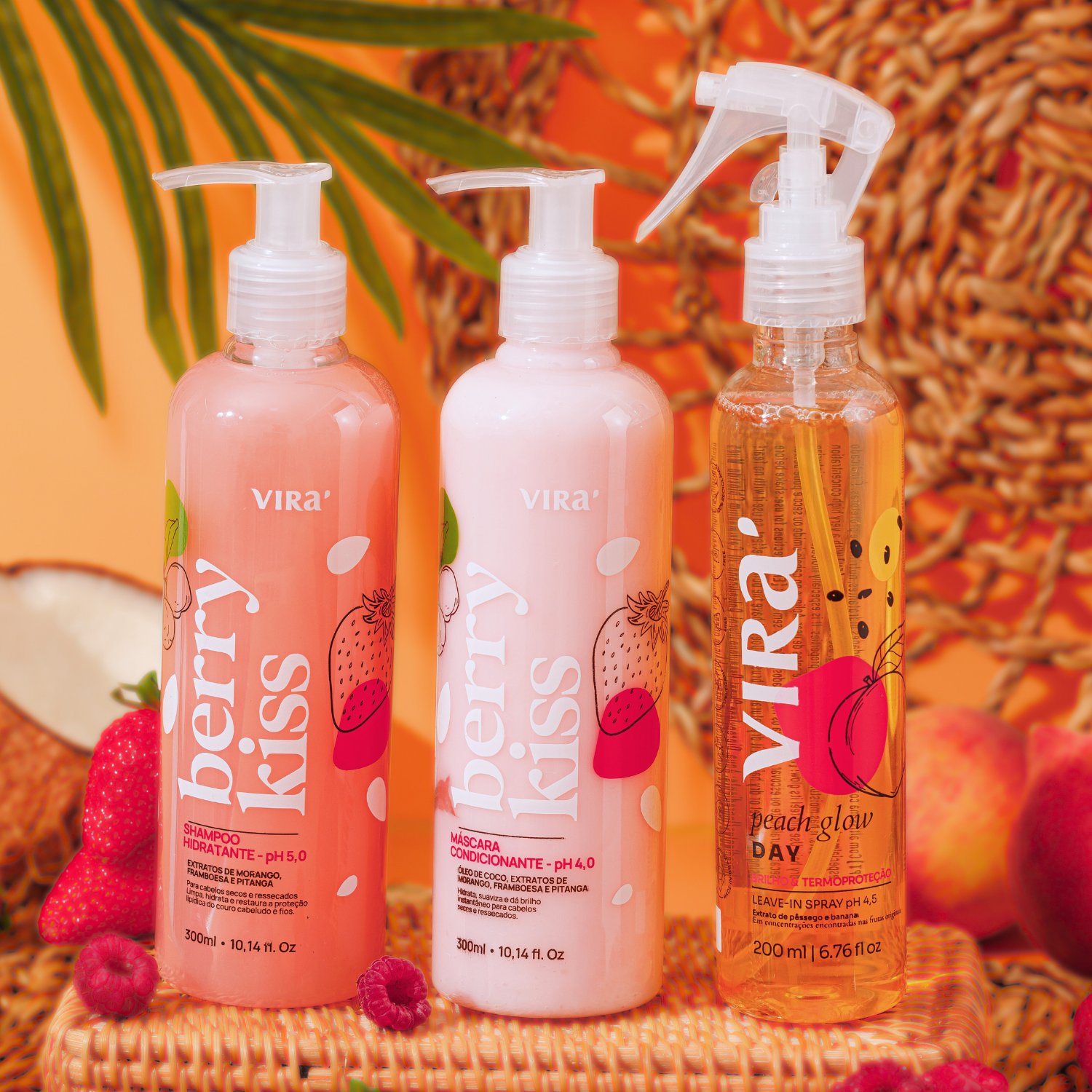 TRIO GLOW HIDRATANTE: shampoo + máscara hidratação 300ml + leave-in termoprotetor 200ml