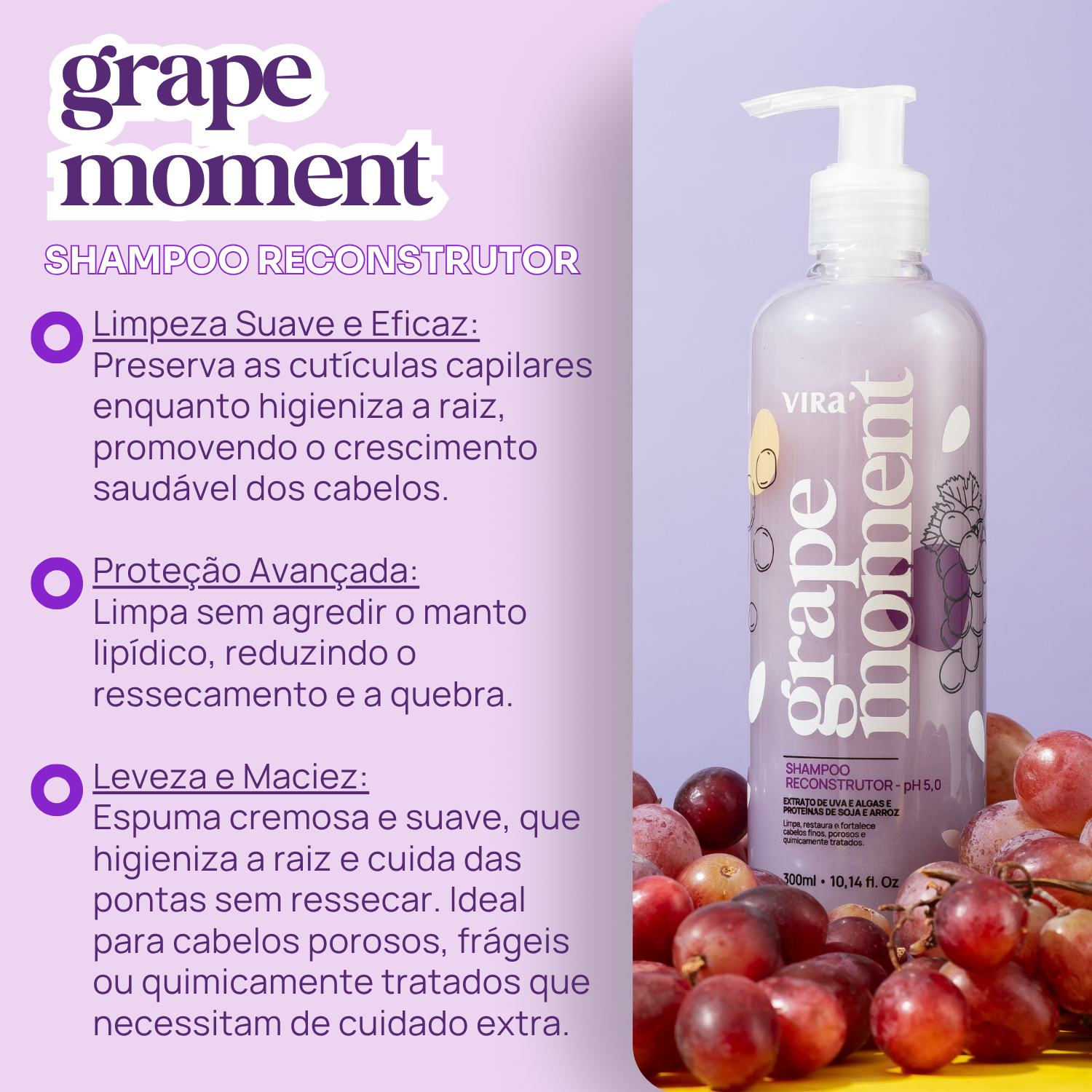 KIT GRAPE MOMENT: shampoo + máscara condicionante reconstrução 300ml