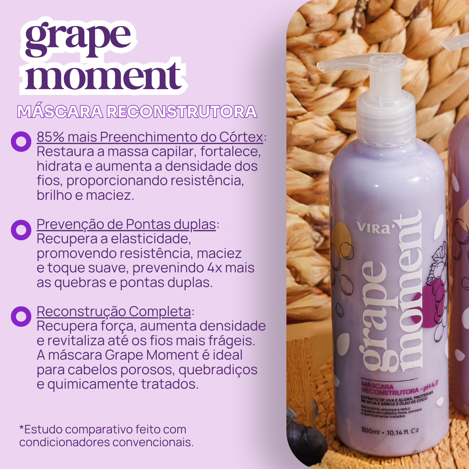 KIT GRAPE MOMENT: shampoo + máscara condicionante reconstrução 300ml