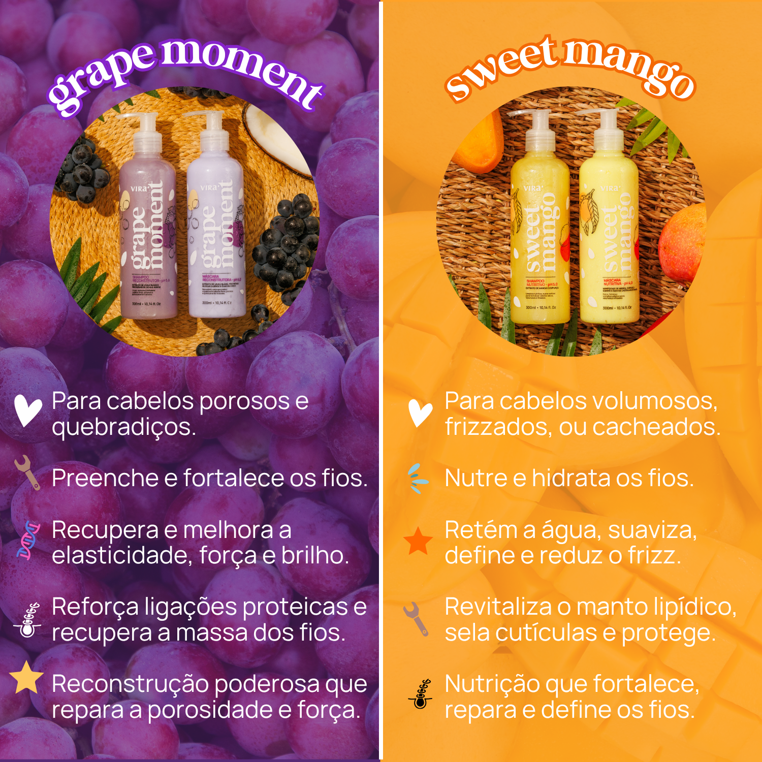 CRONOGRAMA VOLUME CONTROLADO: nutrição + reconstrução + leave-in termoprotetor + sérum