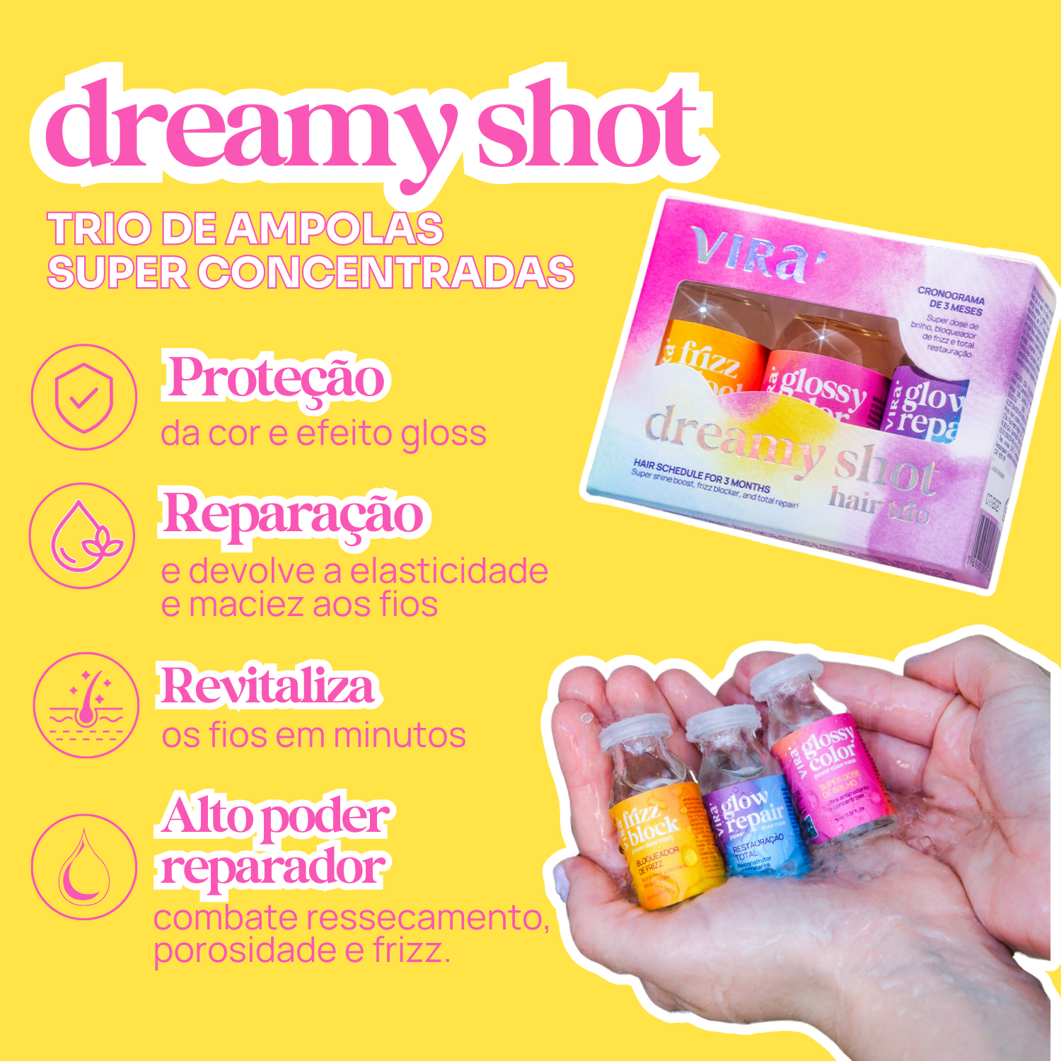 CRONOGRAMA S.O.S. RAIZ & FIOS FORTES: sérum finalizador + leave-in termoprotetor + tônico + trio de ampolas