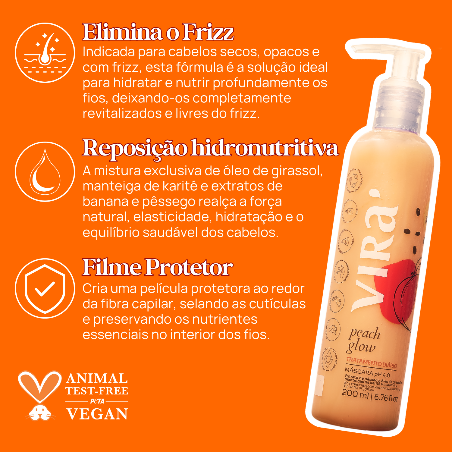 PEACH GLOW MÁSCARA CONDICIONANTE HIDRONUTRITIVO ANTIFRIZZ 200ml