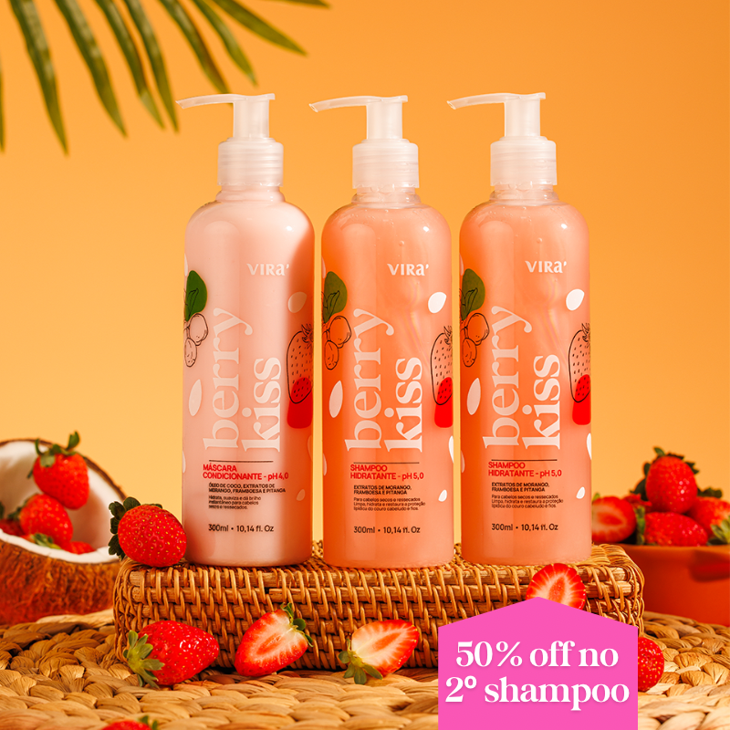 TRIO BERRY KISS: shampoo + máscara condicionante hidratação 300ml (+ 50%off no 2º shampoo)
