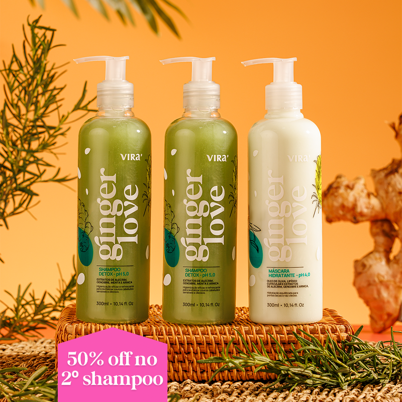 TRIO GINGER LOVE: shampoo + máscara condicionante detox hidratante 300ml (+ 50%off no 2º shampoo)