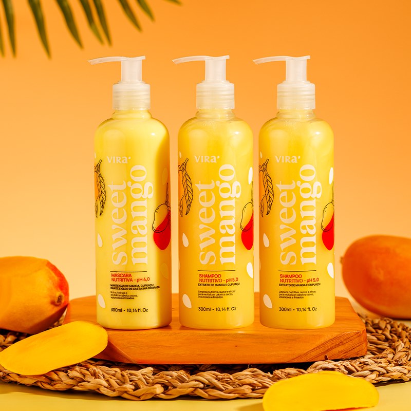 TRIO SWEET MANGO: shampoo + máscara condicionante nutrição 300ml (shampoo extra)