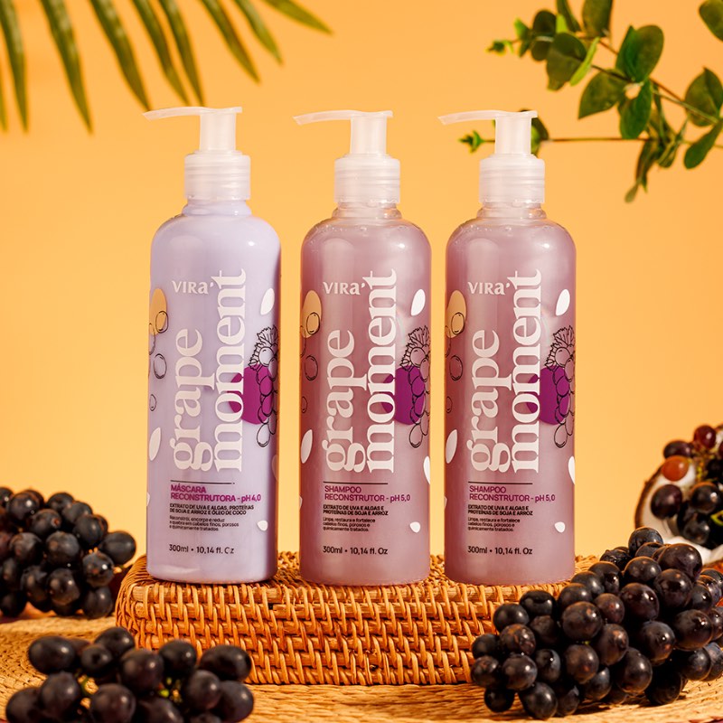 TRIO GRAPE MOMENT: shampoo + máscara condicionante reconstrução 300ml (shampoo extra)
