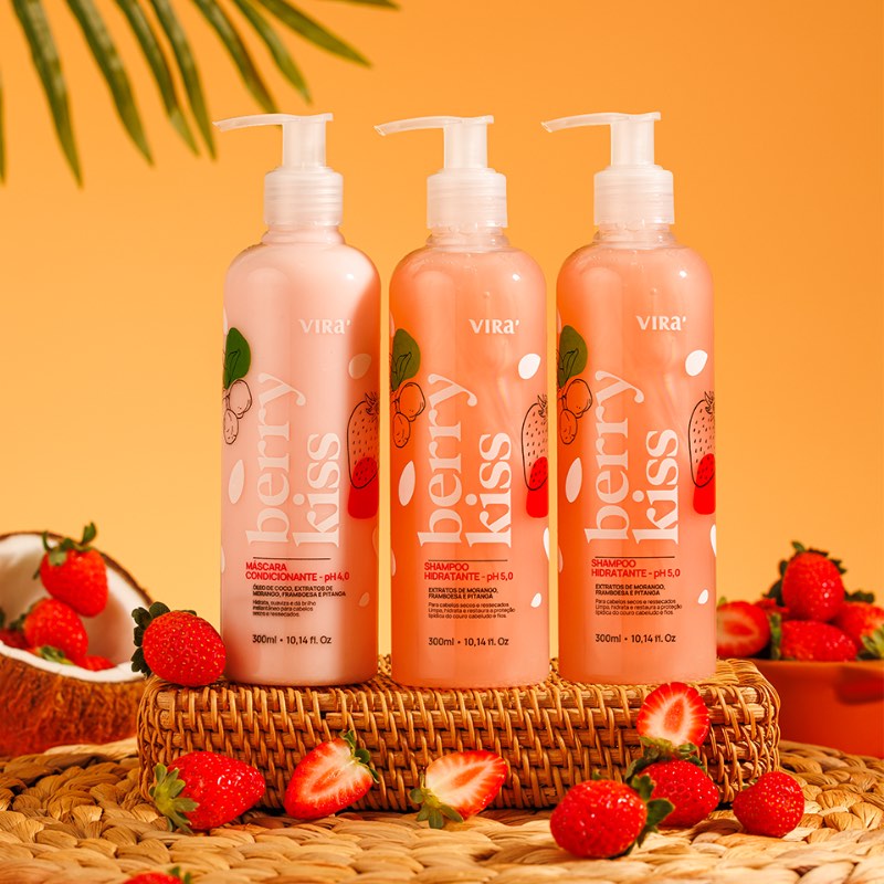 TRIO BERRY KISS: shampoo + máscara condicionante hidratação 300ml (shampoo extra)