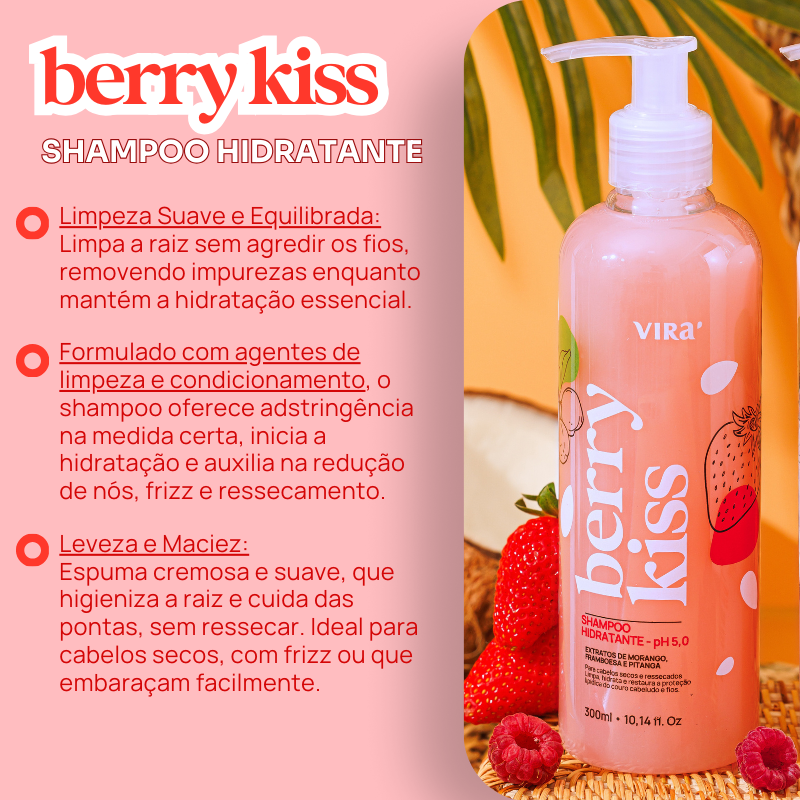 TRIO BERRY KISS: shampoo + máscara condicionante hidratação 300ml (+ 50%off no 2º shampoo)