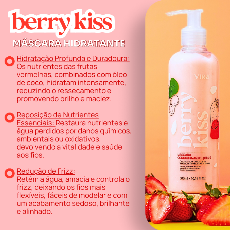 TRIO BERRY KISS: shampoo + máscara condicionante hidratação 300ml (+ 50%off no 2º shampoo)