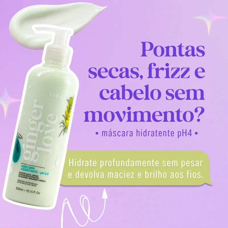 TRIO GINGER LOVE: shampoo + máscara condicionante detox hidratante 300ml (shampoo extra)