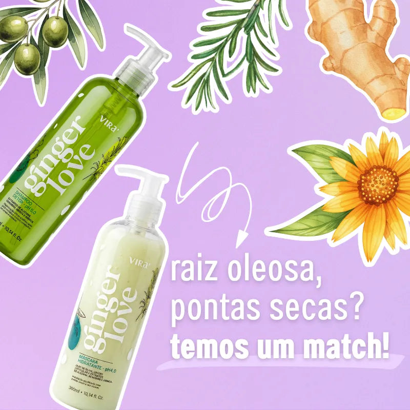 KIT GINGER LOVE: shampoo + máscara condicionante detox hidratante 300ml